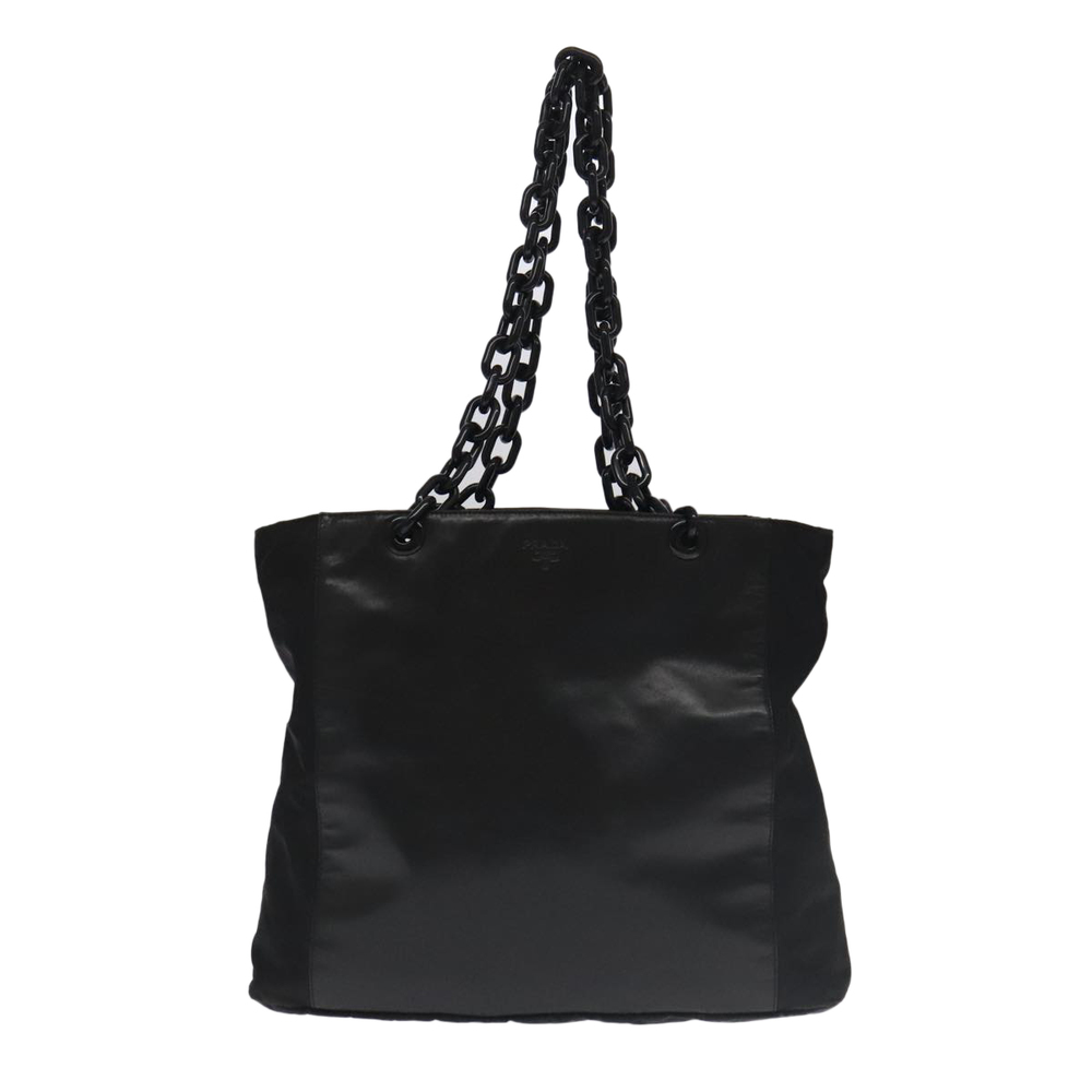 PRADA Chain Tote Bag Nylon Leather Black Auth - Picture 13 of 16